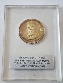 1967 Franklin Mint sterling silver proof medal 19th U.S. President, Rutherford B. Hayes