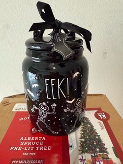RAE DUNN BABY EEK CANISTER WITH SKELETONS