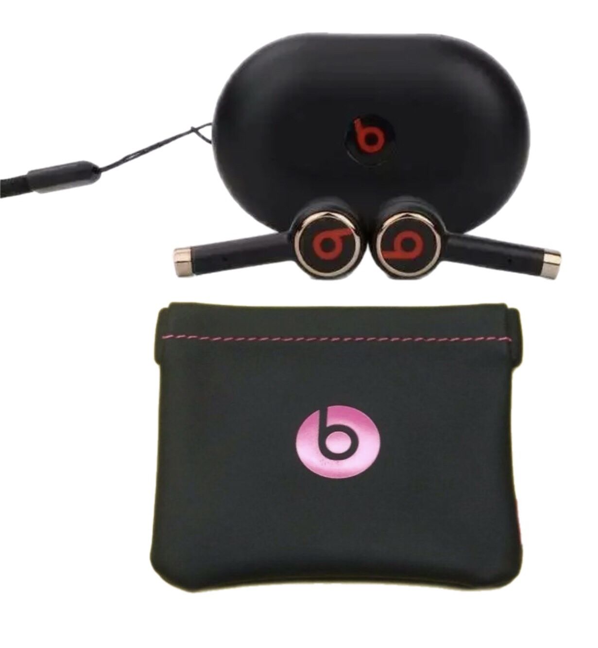 Black Beats headphones + Beats Carrying Pouch Headphone Case By Dr Dre - For Beats Tour 3 Bilateral Stereo L2 Wireless Earbuds Waterproof Headset