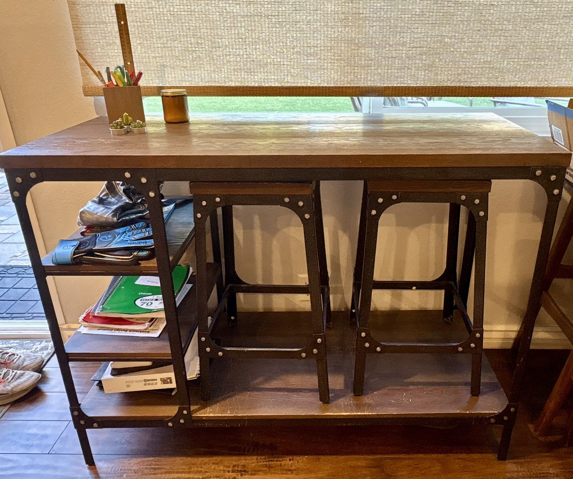 Counter Height Dining/study/work Table Set with Two Barstools