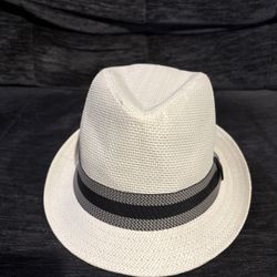 Panama Jack straw fedora-style hat with a black and grey striped band