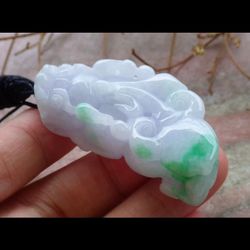 Certificate JADEITE Jade Hand Carved Green White lavender Pendant Dragon Pi Xiu 
