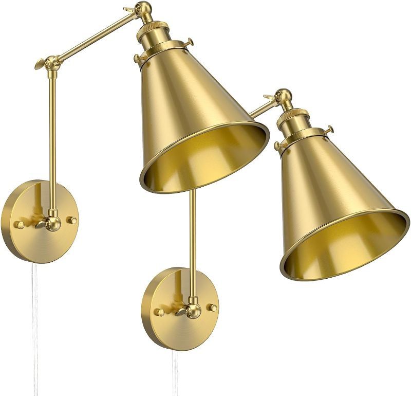 Swing Arm Wall Lights, Plug In Wall Sconce Light Set Of 2 Plug In Or Hardwired Indoor Wall Lights Gold Wall Lamps Set Of 2 Plug In Adjustable Wall Sco