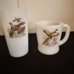 Milk Glass Game Birds Mug and Tumbler