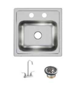 Elkay 15 in. Drop-in Single Bowl 20-Gauge Durable Satin Stainless Steel Kitchen Sink Kit w/ Faucet