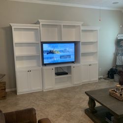 Custom TV Stand Cabinet Entertainment Center TV Lift Modern Rustic Farm House Barn Doors Console Handmade Restorations hardware Insp. Bookshelves 