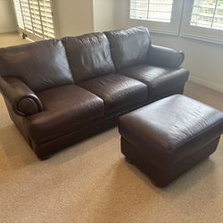 Burgundy Leather Couch & Ottoman 