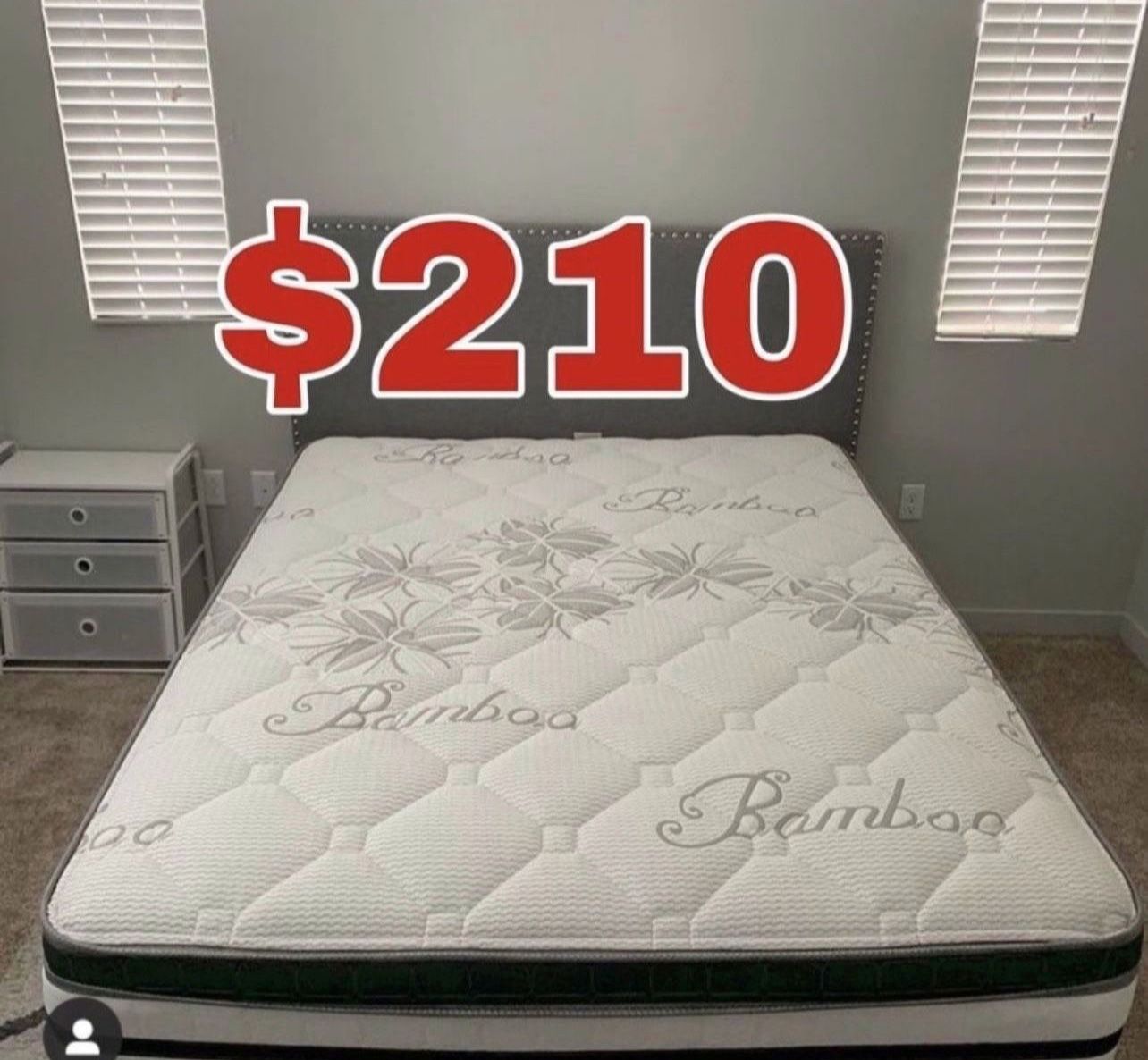 BRAND NEW “LUXURY EURO PILLOW TOP BAMBOO” MATTRESSES 💯 COLCHONES NUEVOS PILLOW TOP 💯 💥12 inches thick 💥 Queen $210❌ $270 With Box Spring 💥 FU