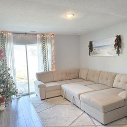 Sectional Sofa Bed w/ Storage🔥 Spacious Beige Couch Bed w/ Storage