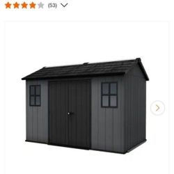 Newton 11 ft. W x 7.5 ft. D Durable
Resin Plastic Storage Shed with
Flooring Grey (82 sq. ft.)
