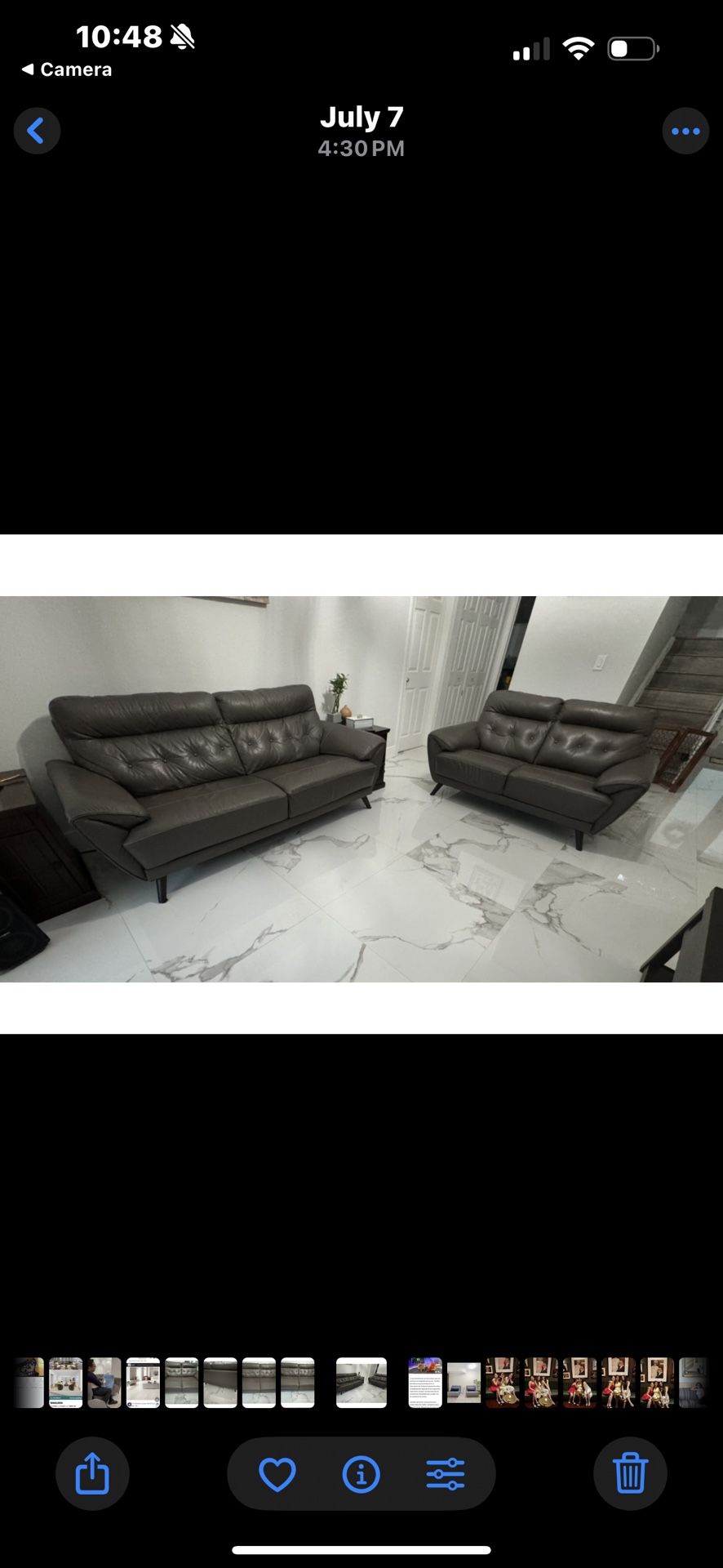 Ashley Furniture - Gray Leather Modern Sofa and Love Seat Set