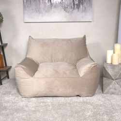 Plano Modern Velveteen Upholstered Bean Bag Chair with Armrests Taupe