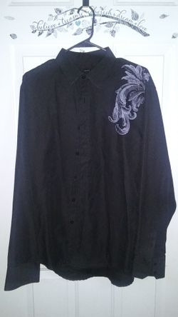 Mens Large Black Button Up Dress Shirt