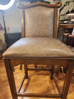 Stanford Furniture Genuine Leather Bar Height Stool – Nailhead Trim – $195 OBO