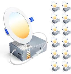 Ensenior 12 Pack 4 Inch LED Recessed Dimmable Ceiling Light with Central Junction Box