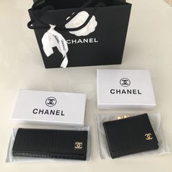 Chanel Fashion Lady’s  Set Compact Small Wallet  And Keys Case Patient Leather