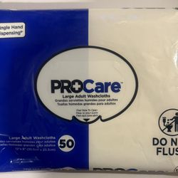 ProCare Adult Washcloth, Wipes, 12" x 8", Soft Pack (Pack of 50)