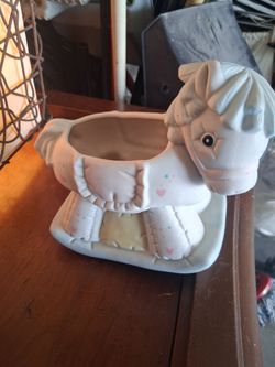 Vintage Ceramic Baby Rocking Horse Planter/Decor