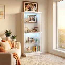 White Storage Cabinet With Glass Doors