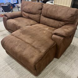 2 Piece Brown Leather Sectional - Dual Power Recliner