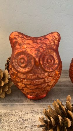 Set of 2 Mercury Glass Owl Figurines – Autumn Fall Decor (8" Tall)