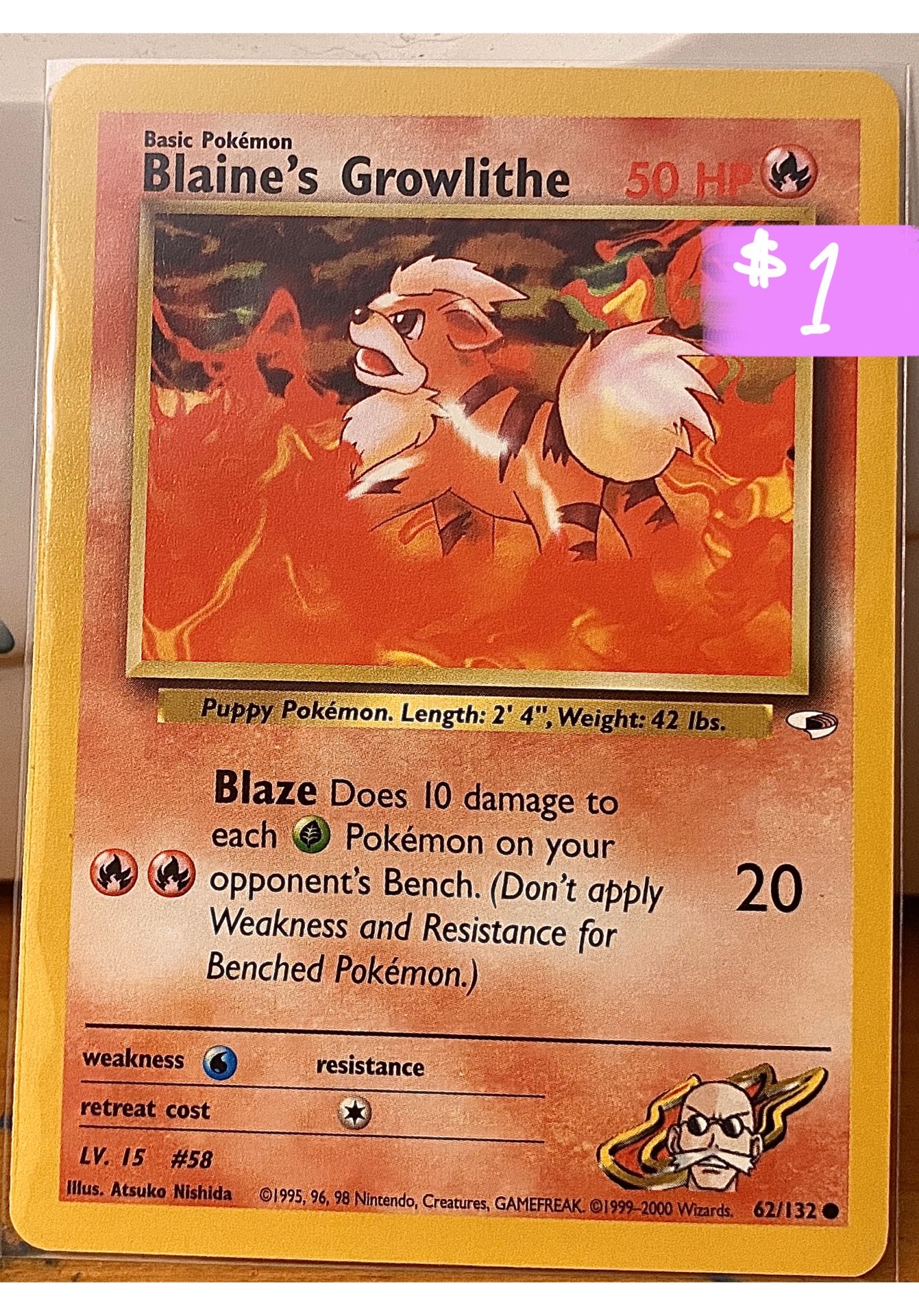 Blaine’s Growlithe (#62/132) Gym Heroes**WOTC**