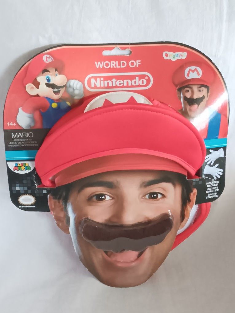 Super Mario Bros 3 Piece Costume Hat ,gloves Mustache . New
