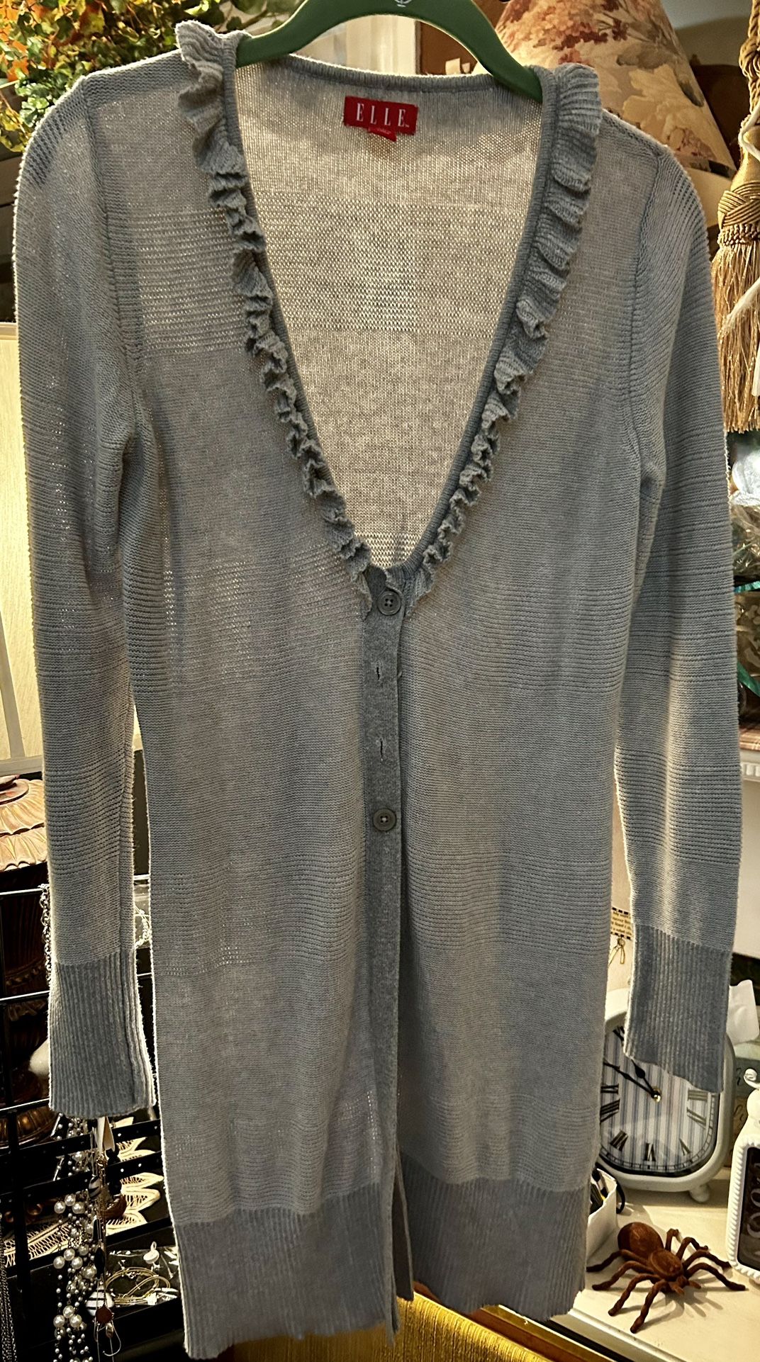 Ladies Small Elle Long Gray Cardigan Sweater