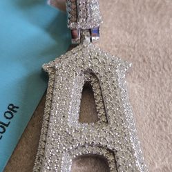 SOLID SILVER & MOISSANITE LETTER A PENDANT