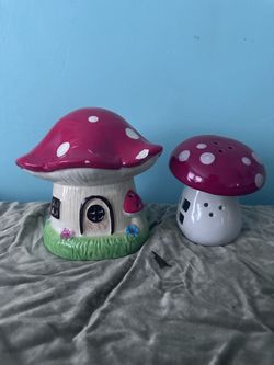 Ceramic Mushroom House Figurines Set of 2
