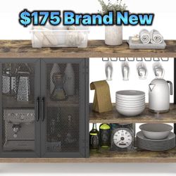 Buffet Cabinet Coffee Bar Table Storage Cabinet, Farmhouse Buffet Station Sideboard with Liquor and Glasses Rack, Credenza Cupboard for Kitchen Dining