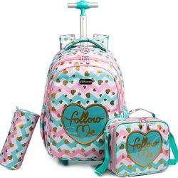 Rolling Backpack for Girls Backpack with Wheels for Girls Elementary School Student Rolling Backpack with Lunch Bag