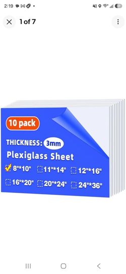 Plexiglass sheets, 8 x 10 x 1/8", 10 sheets