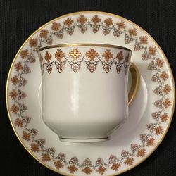 Limoges Haviland & Co Golden Cross Floral Gold Demitasse Tea cup with saucer VTG