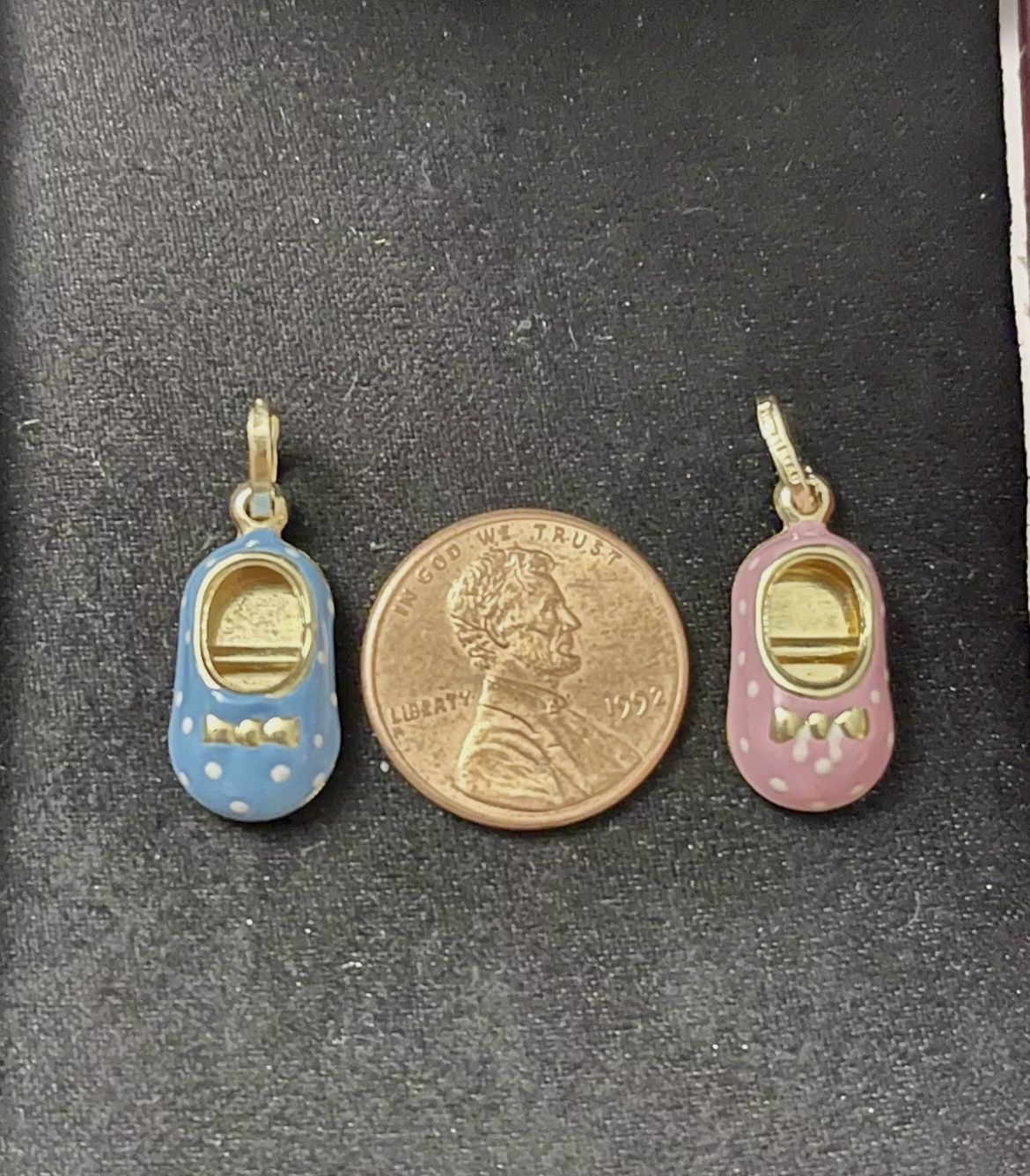Solid 14k Baby Booties Shoe Blue And Pink Pendant