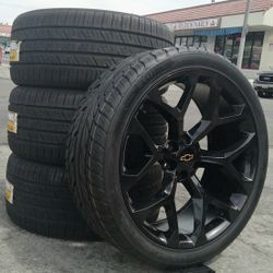 22"Chevy Silverado GMC Sierra Glossy BLACK Wheels & Tires Suburban Escalade Tahoe Yukon Rims Rines Setof4..FINANCING ..