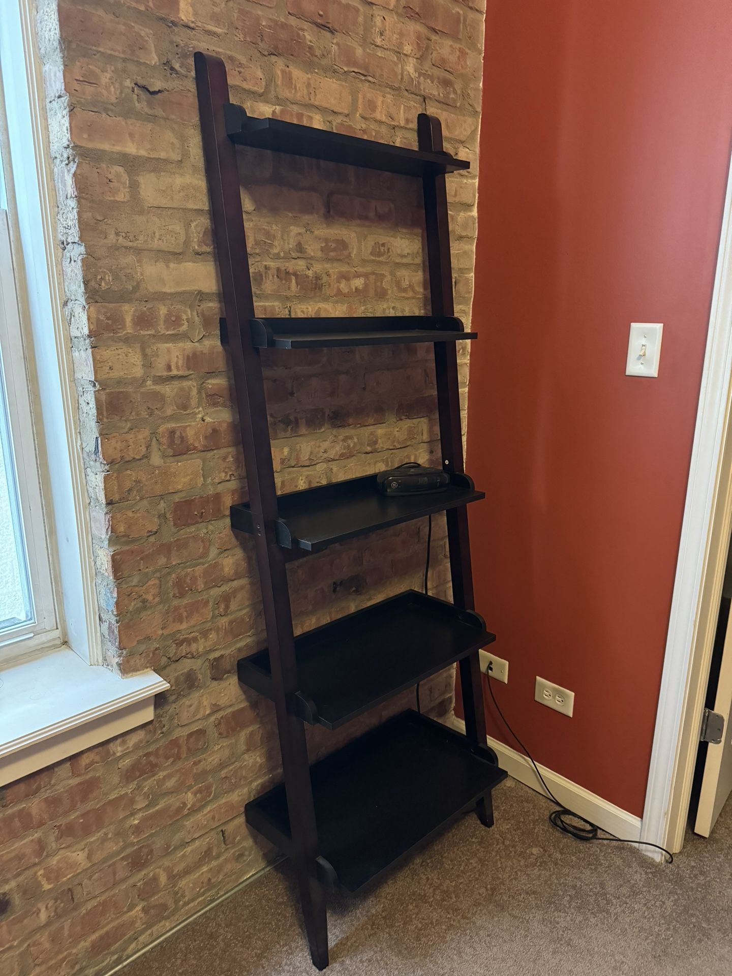 Ladder Bookshelf black-brown wood 5-shelf