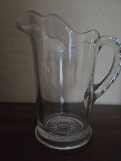 Clear Glass tavern style Pitcher 9" with Scalloped Rim, like new $5.00