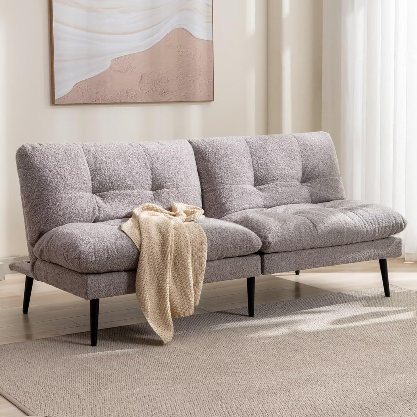 Convertible Futon Sofa Bed, Sleeper Futon Couch Bed Adjustable Backrest Couch Splitback Small Loveseat Modern Sofa for Living Room, Apartment, Bedroom