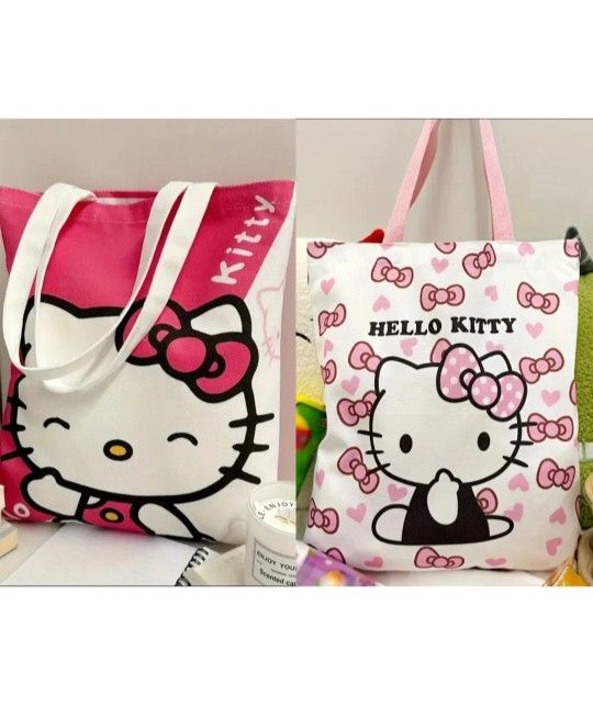 HELLO KITTY LARGE CANVAS SHOULDER TOTE BAG