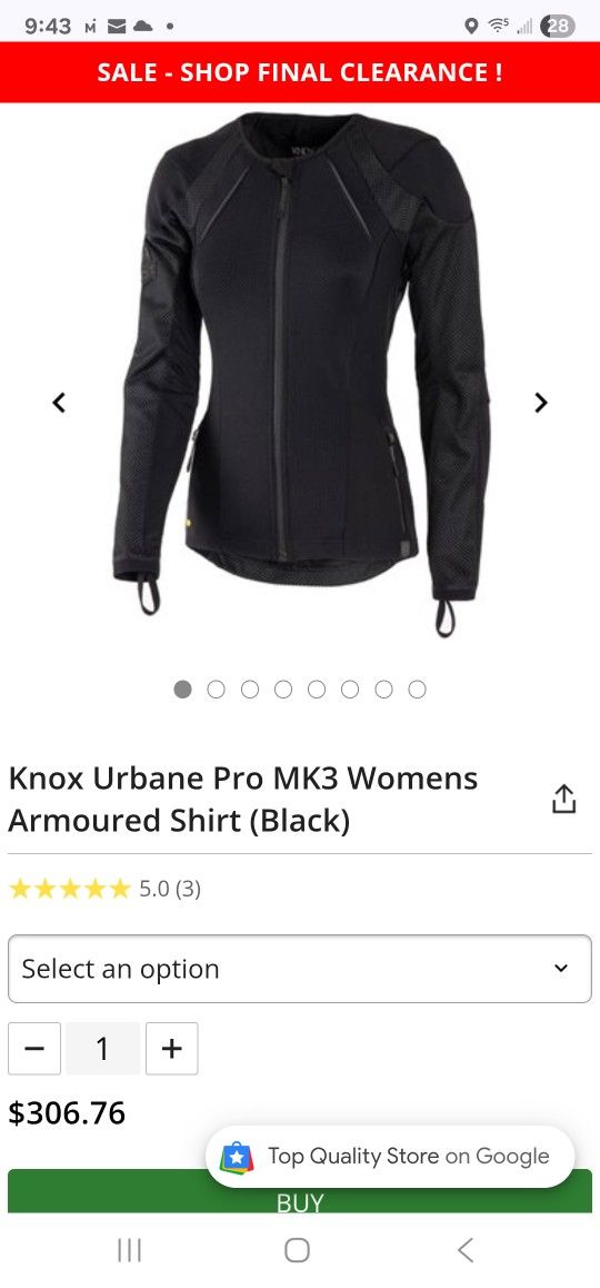 Knox Urbane Pro Black Armoured Shirt / Motorcycle Jacket Sz XL See Neck Stitch