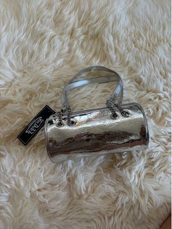 Von Dutch Metallic Silver Barrel Bag
