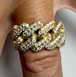 14K Solid Gold Diamond Cuban Link Ring – 10.22g – Size 7 (Pickup Only)