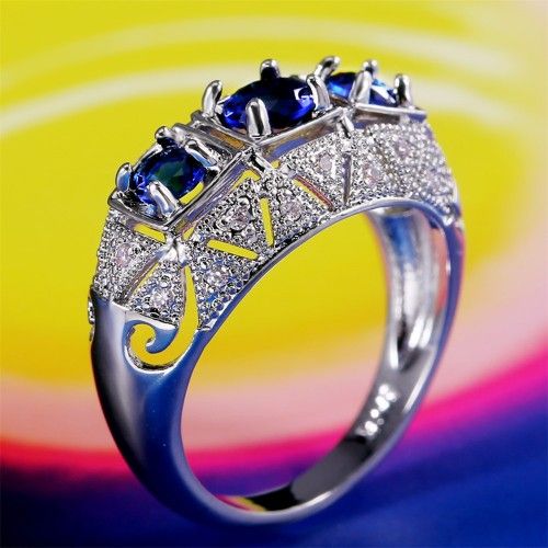 "Royal Blue Zircon Anillos Vintage Luxury Vintage Rings for Women, PD021
 
  