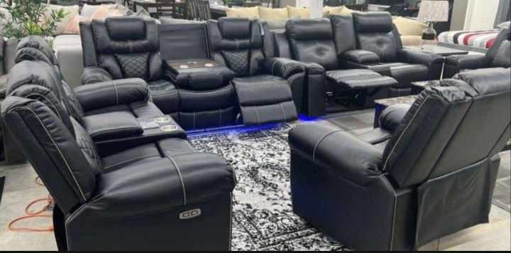 New Three-piece Power Reclining Sofa Loveseat And Recliner Including Bluetooth Speaker USB Power And LED