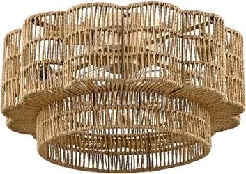 20" Rattan Boho Caged Ceiling Fan with 4Light Flush Mount and Remote