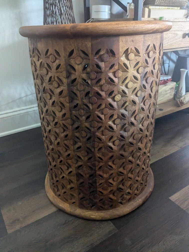 Gorgeous Tall Carved Wood Side Table West Elm