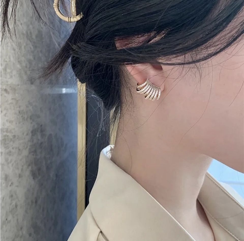 “Golden Hour” mini Hoop Diamond Sterling Silver Stud Luxury Formal Cute Earrings