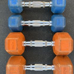 5 and 10lb Hex Rubber Dumbbell Set Weights 
