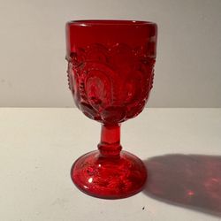 Vintage LE Smith Moon & Stars Ruby Red Stemmed Goblet 4.5" Goth Renaissance